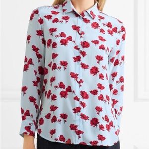 Equipment Light Blue Floral Print Washed Silk Button Front Leema Shirt